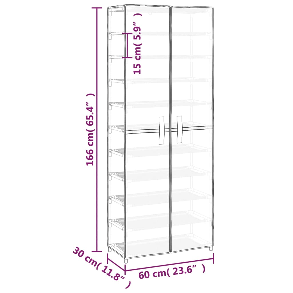 vidaXL skoskab 60x30x166 stof grå