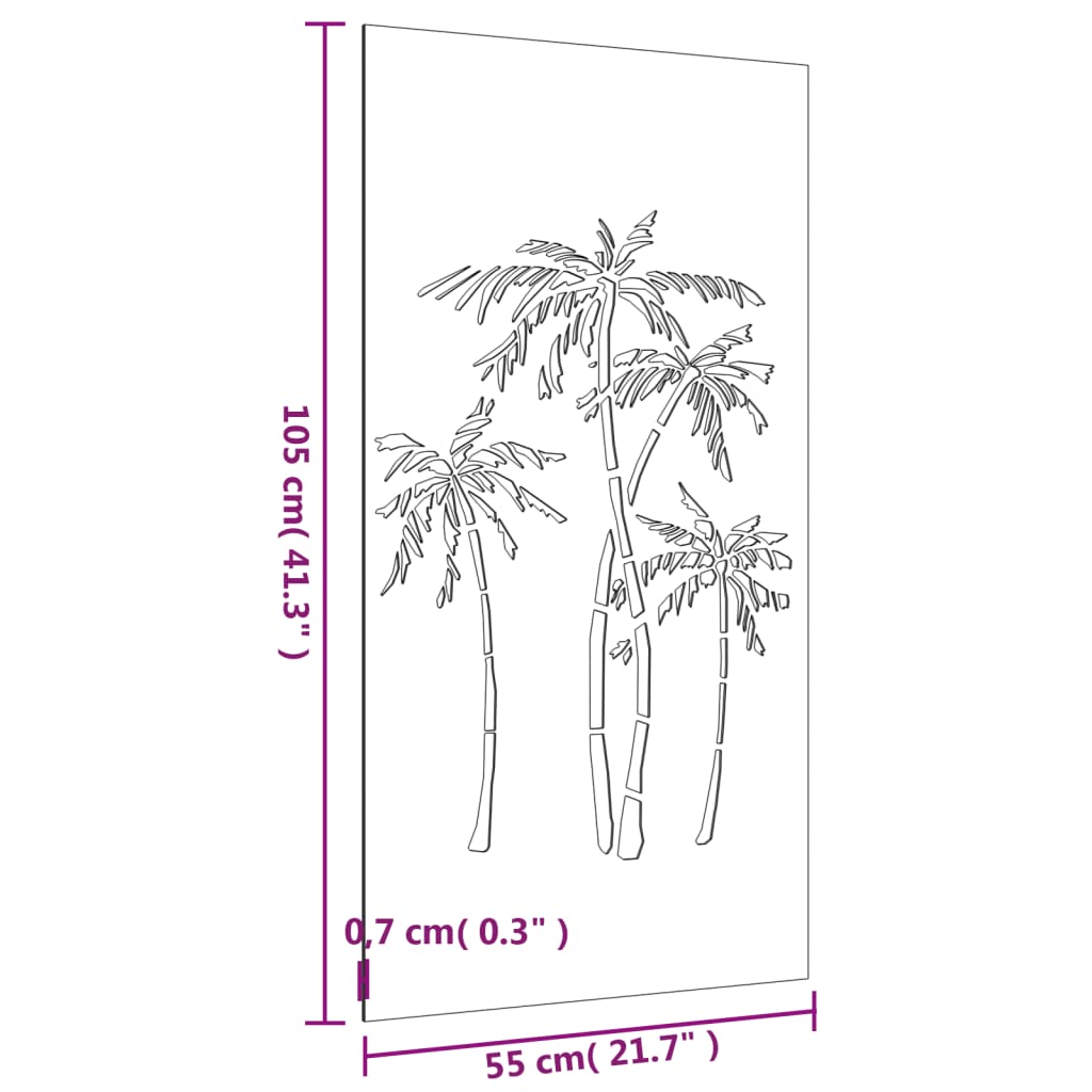 vidaXL udendørs vægdekoration 105x55 cm palmedesign cortenstål