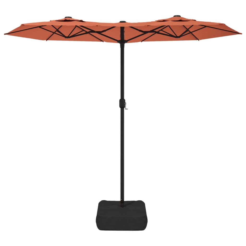 vidaXL parasol med dobbelt parasoldug og LED-lys 316x240 cm terrakotta