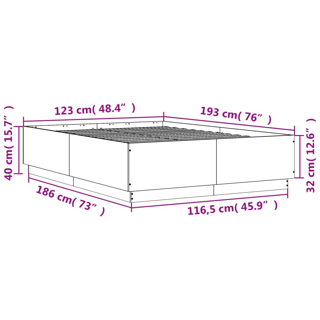 vidaXL sengeramme med LED-lys 120x190 cm konstrueret træ grå sonoma-eg