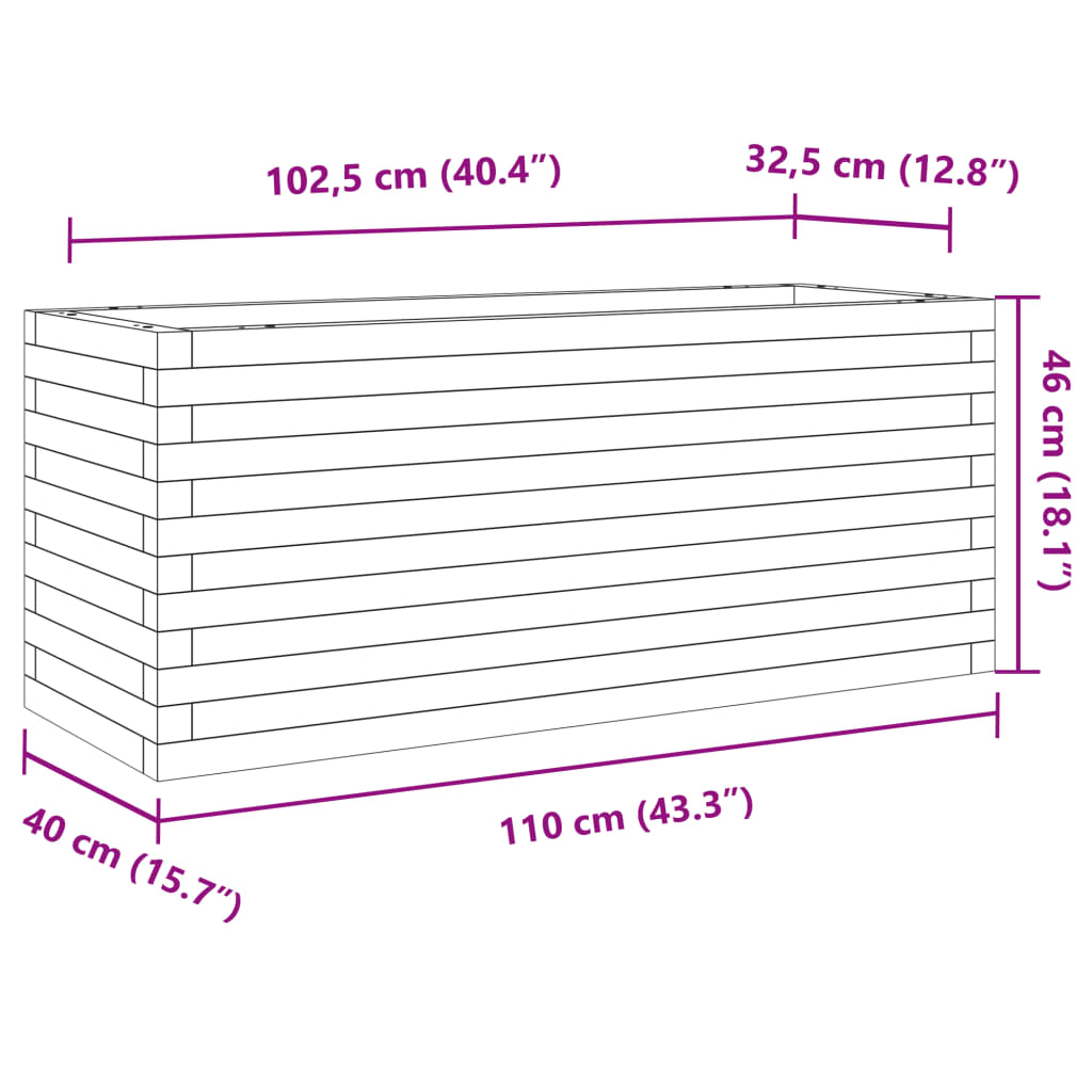 vidaXL plantekasse 110x40x46 cm massivt fyrretræ hvid