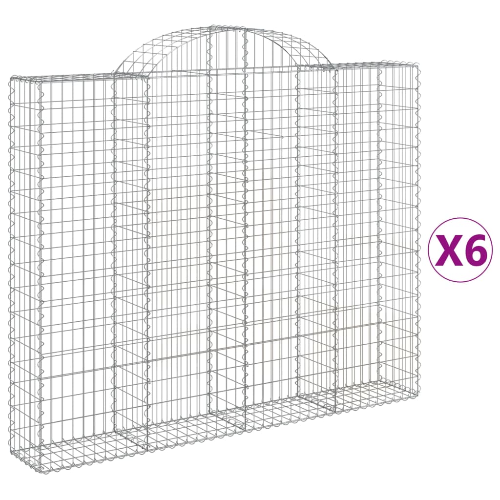 vidaXL buede gabionkurve 6 stk. 200x30x160/180 cm galvaniseret jern