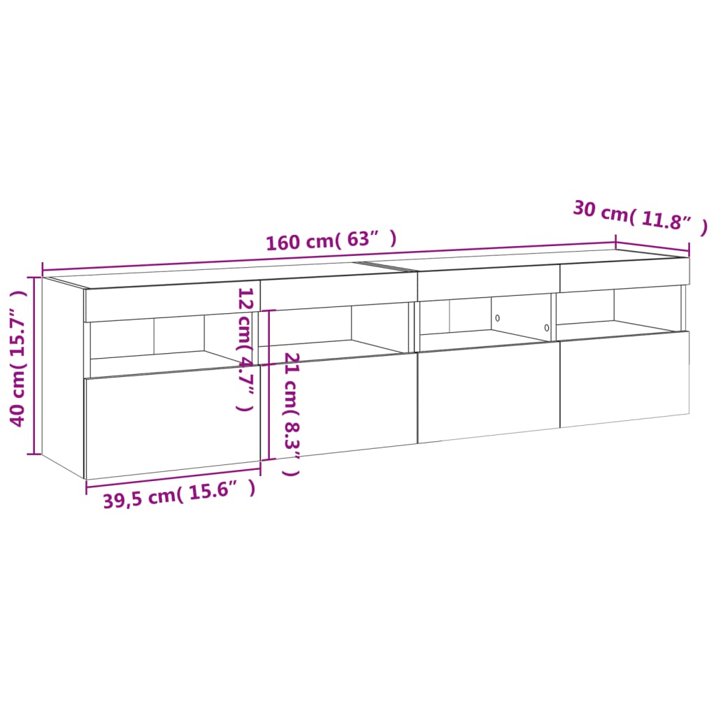 vidaXL væghængte tv-borde 2 stk. med LED-lys 80x30x40 cm hvid