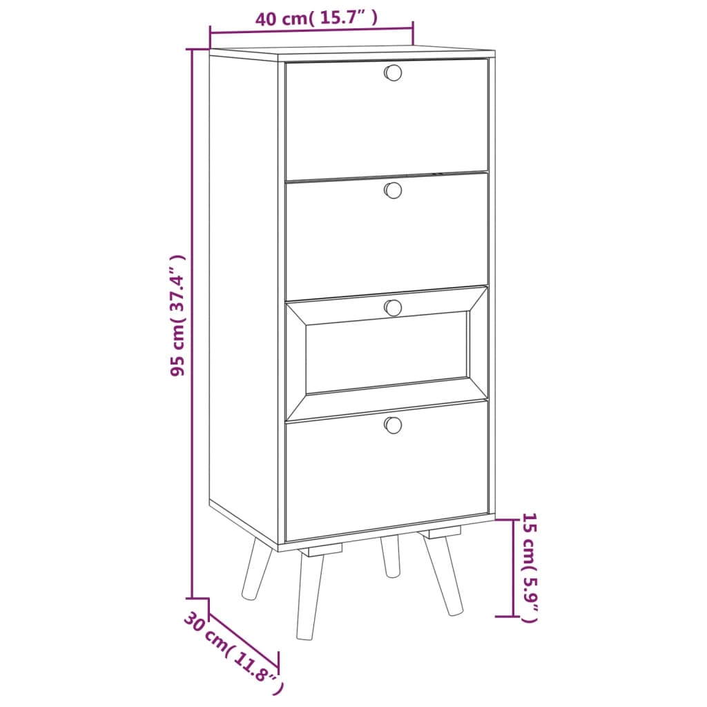 vidaXL kommode 40x30x95 cm konstrueret træ