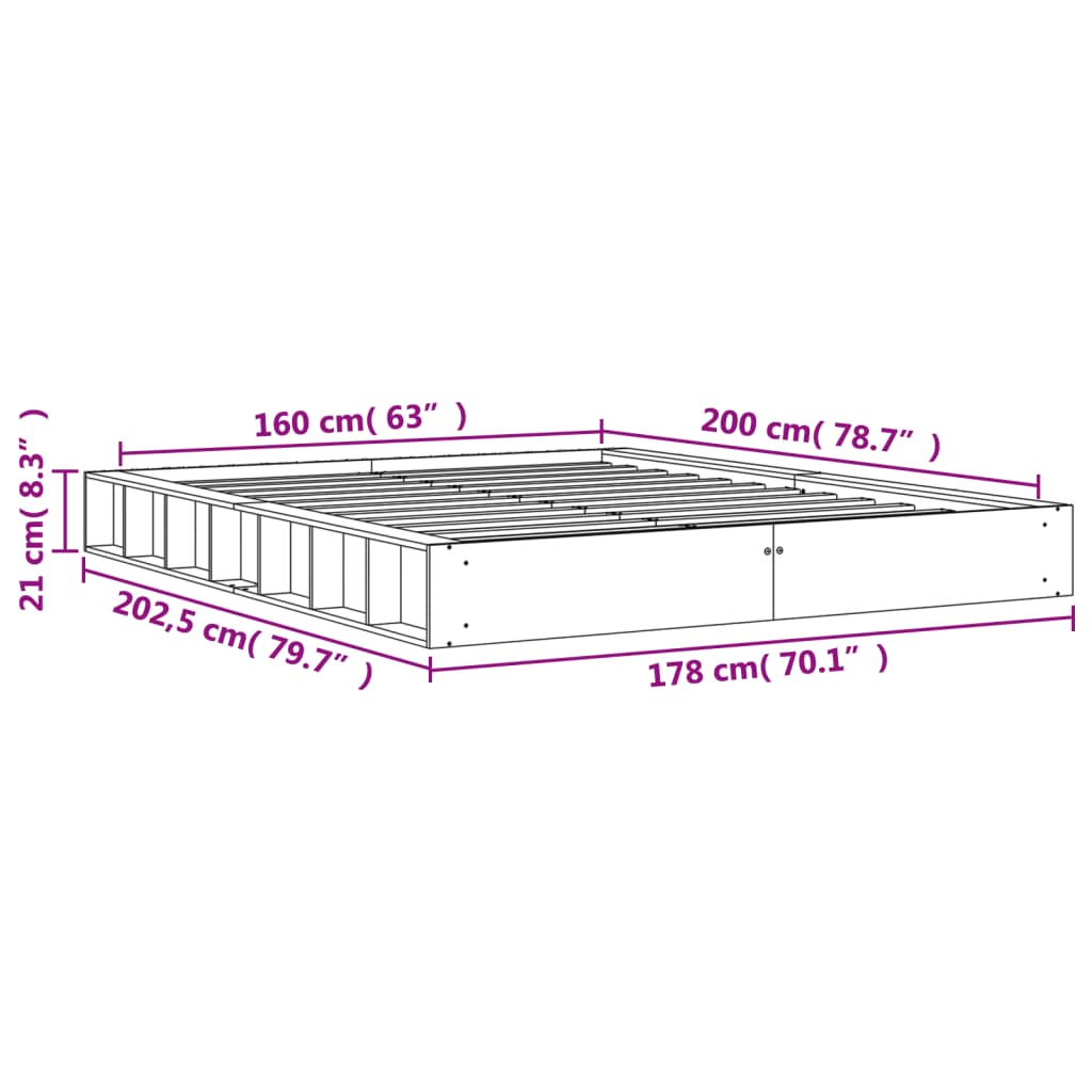 vidaXL sengeramme uden madras 160x200 cm massivt fyrretræ gyldenbrun