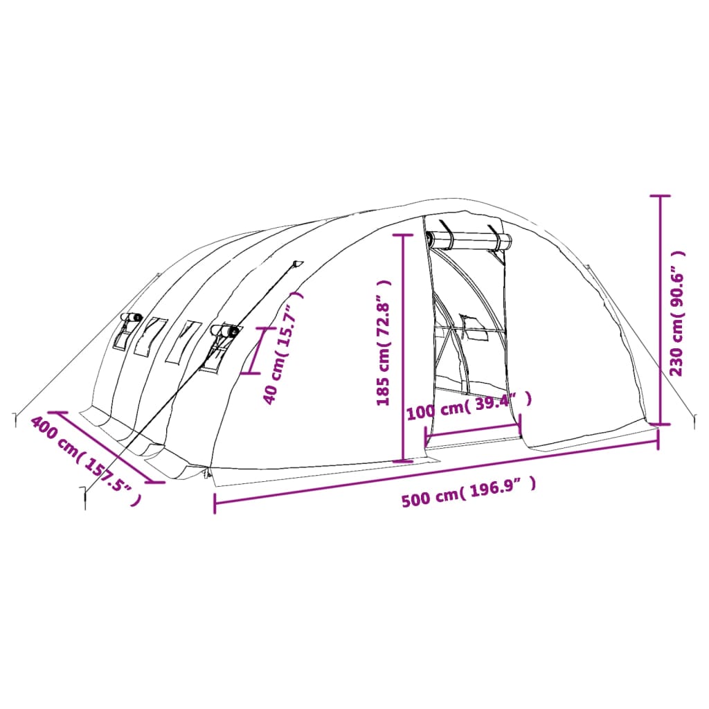 vidaXL drivhus med stålstel 20 m² 5x4x2,3 m hvid