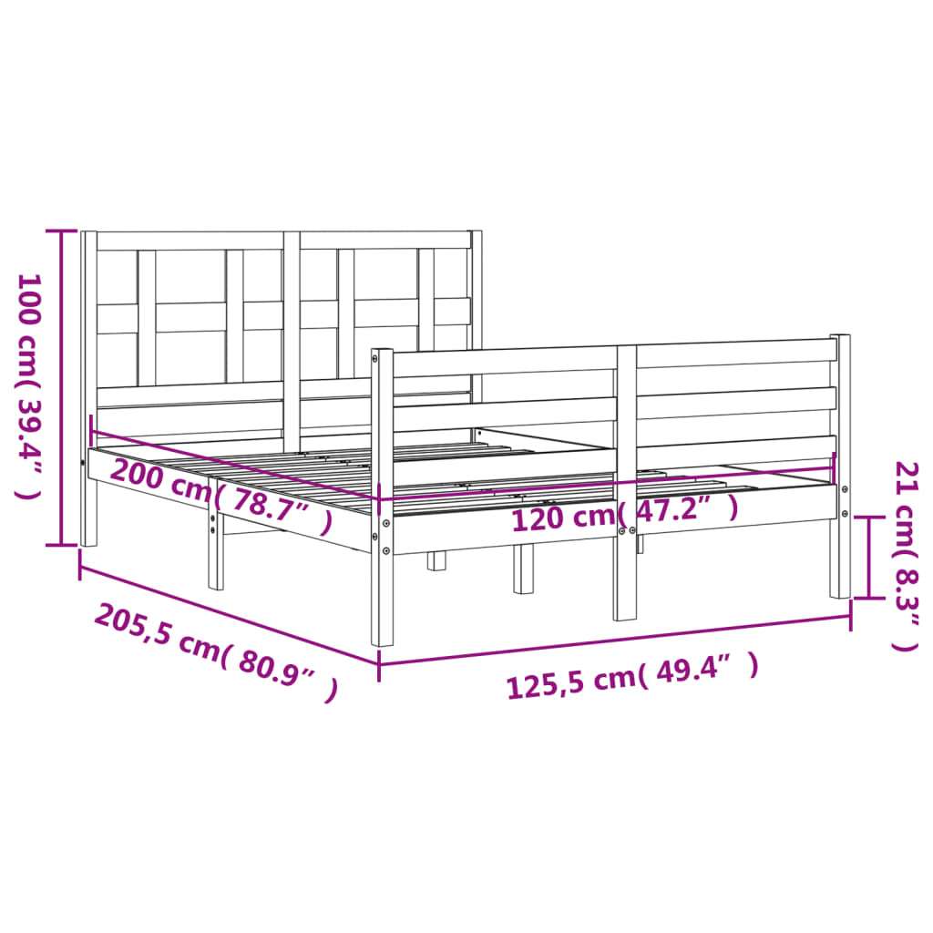 vidaXL sengeramme med sengegavl 120x200 cm massivt træ hvid