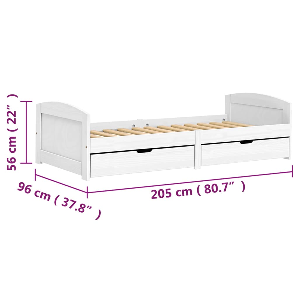 vidaXL daybed med to skuffer IRUN hvid 90x200 cm massivt fyrretræ