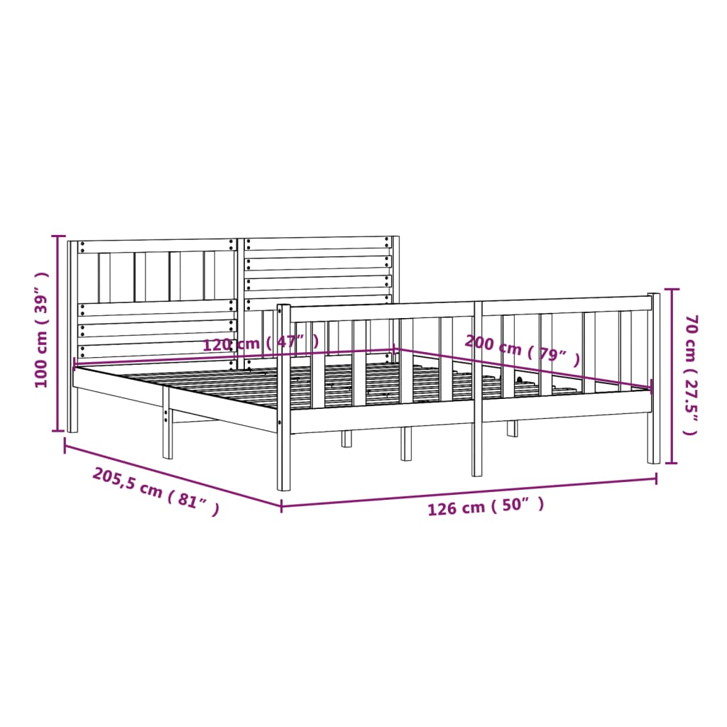 vidaXL sengeramme 120x200 cm massivt træ