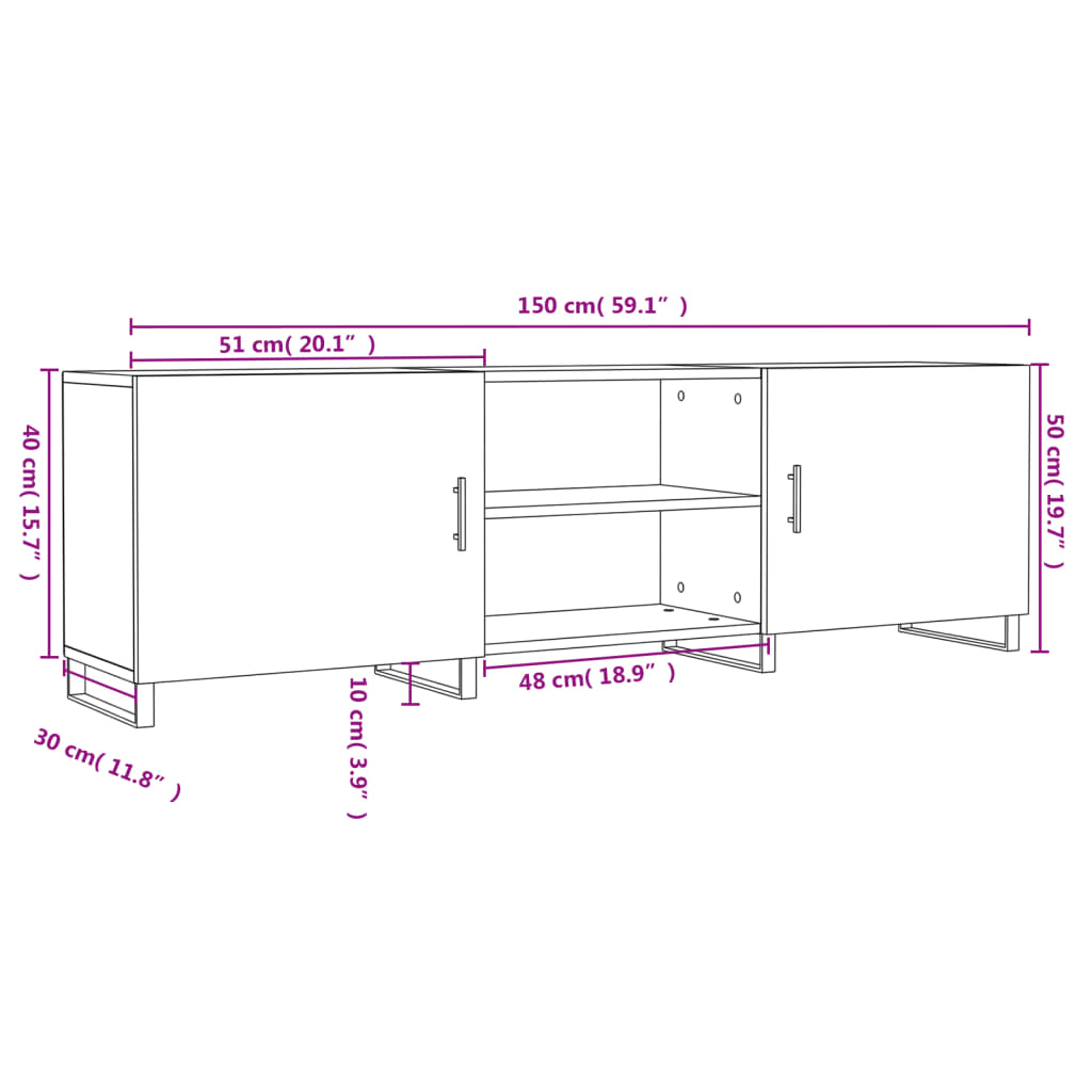 vidaXL tv-bord 150x30x50 cm konstrueret træ hvid