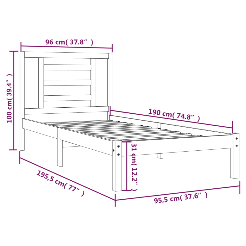 vidaXL sengestel 90x190 cm Single massivt fyrretræ sort