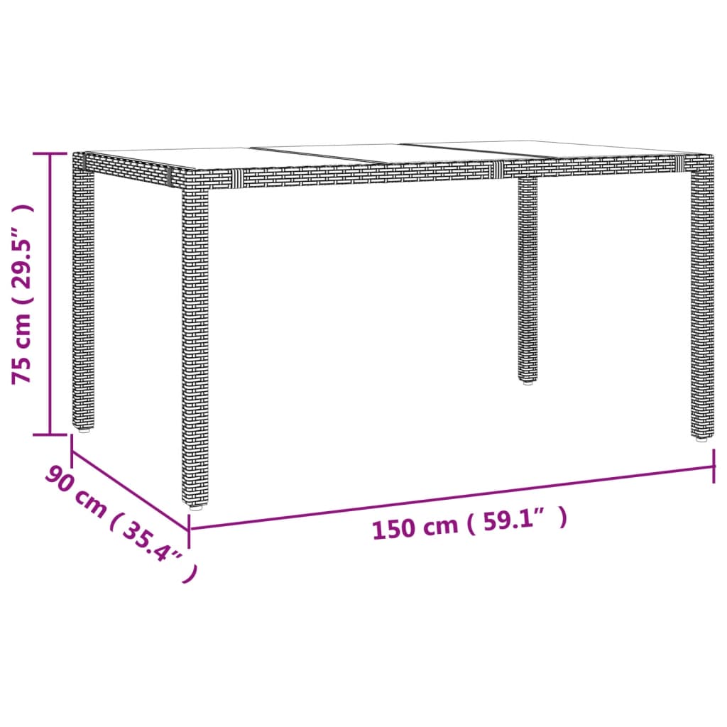 vidaXL havebord med glasbordplade polyrattan og hærdet glas beige