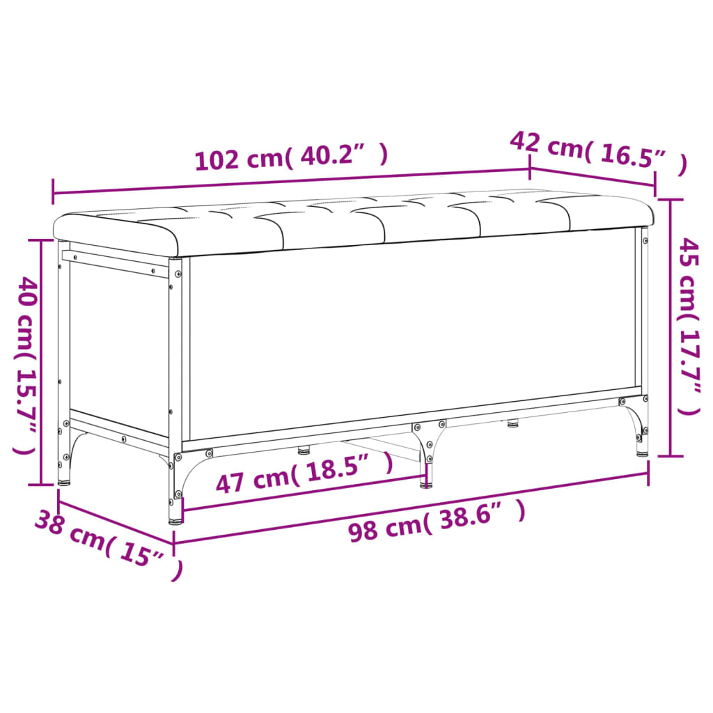 vidaXL opbevaringsbænk 102x42x45 cm konstrueret træ grå sonoma-eg