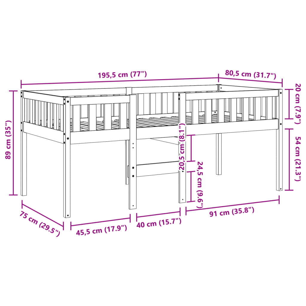 vidaXL juniorseng uden madras 75x190 cm massivt fyrretræ gyldenbrun