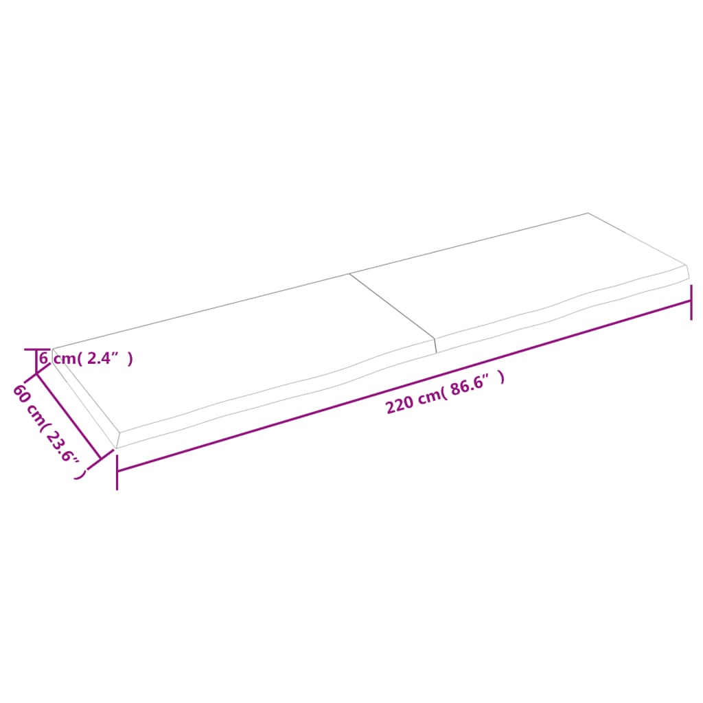 vidaXL væghylde 220x60x(2-6) cm behandlet massivt egetræ mørkebrun