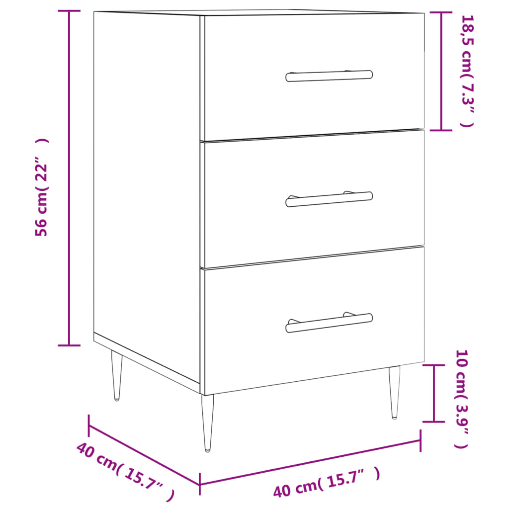 vidaXL sengebord 40x40x66 cm konstrueret træ sonoma-eg