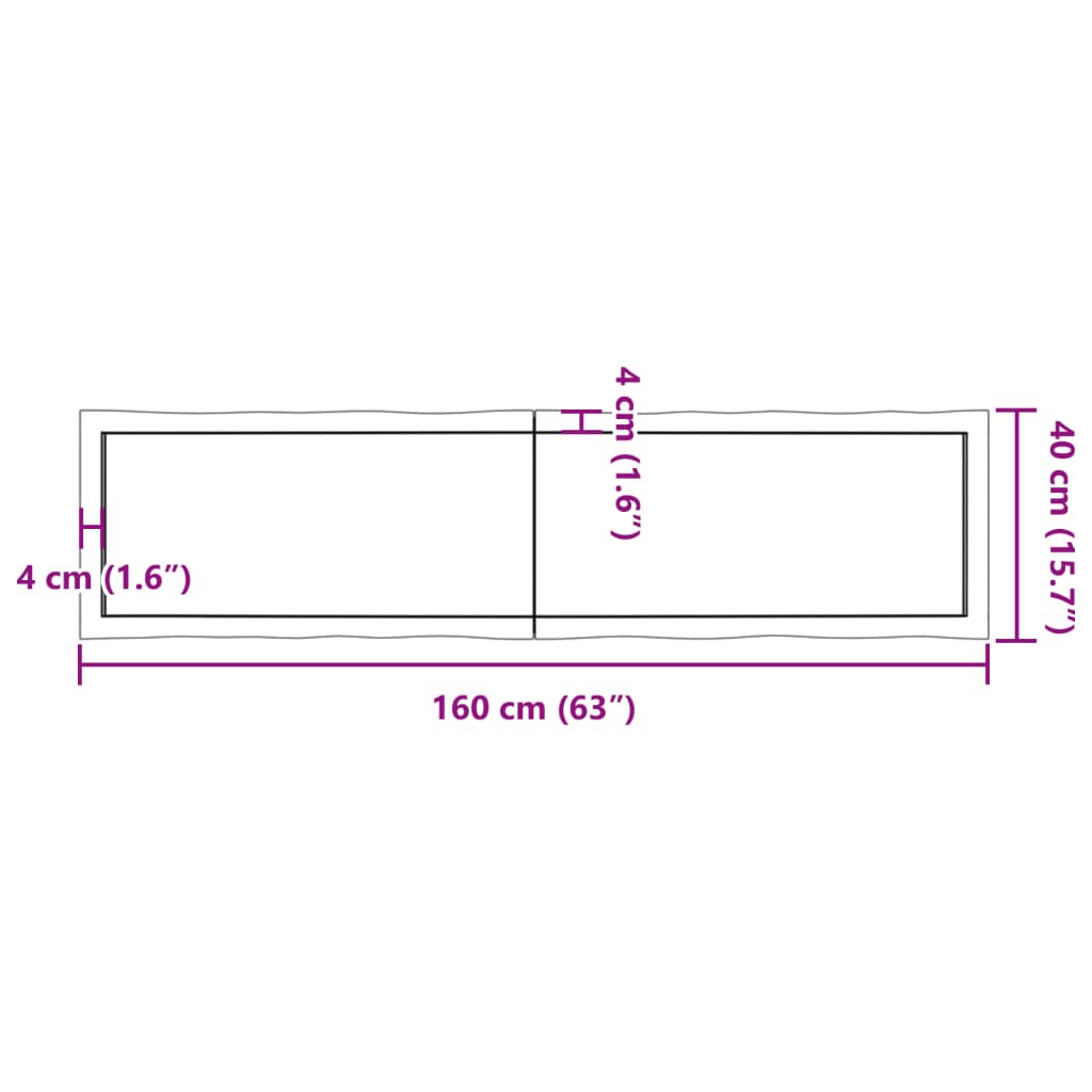 vidaXL bordplade 160x40x(2-4)cm naturlig kant ubehandlet massivt træ