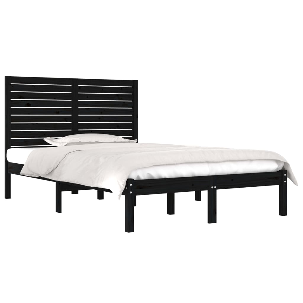 vidaXL sengeramme 135x190 cm Double massivt fyrretræ sort