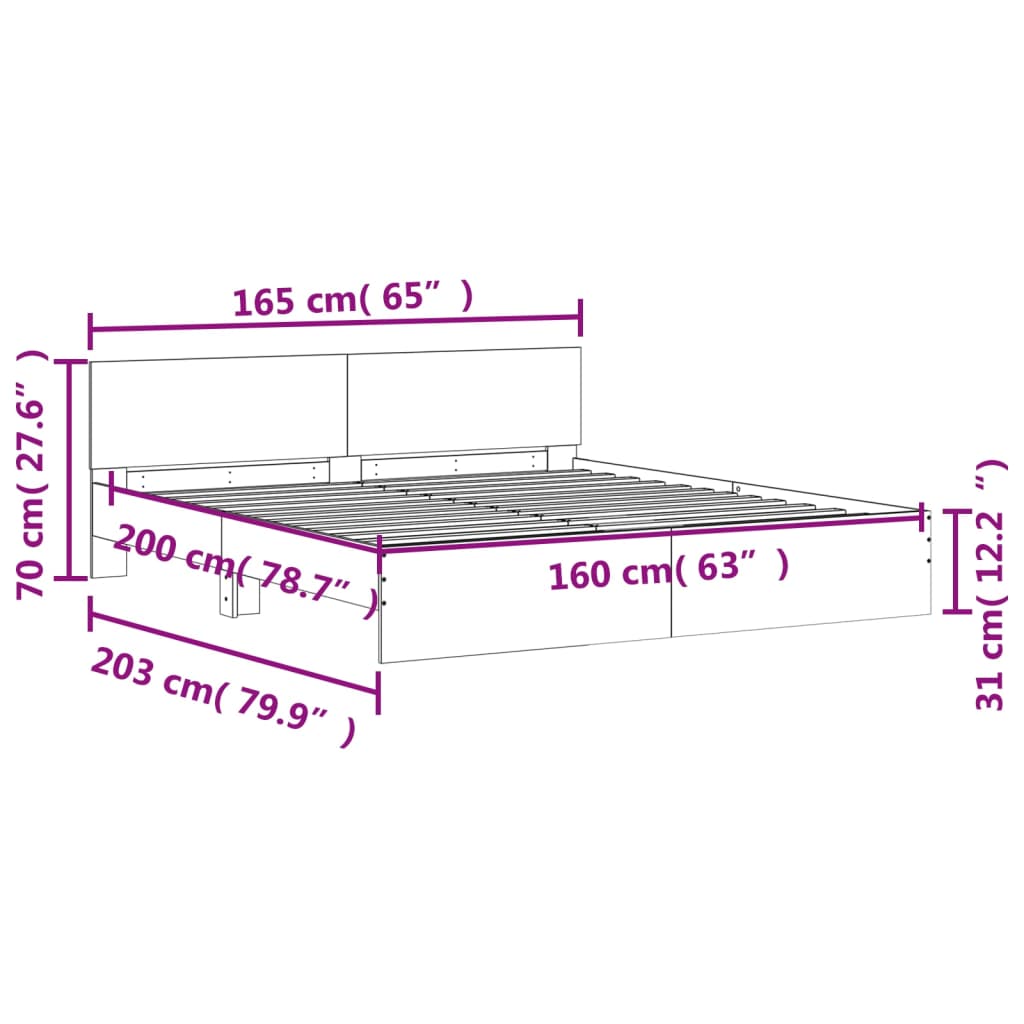 vidaXL sengeramme med sengegavl 160x200 cm hvid