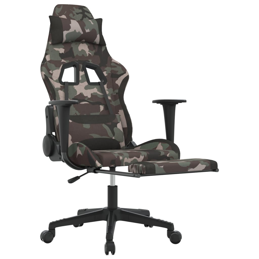 vidaXL gamingstol med fodstøtte stof camouflage og sort