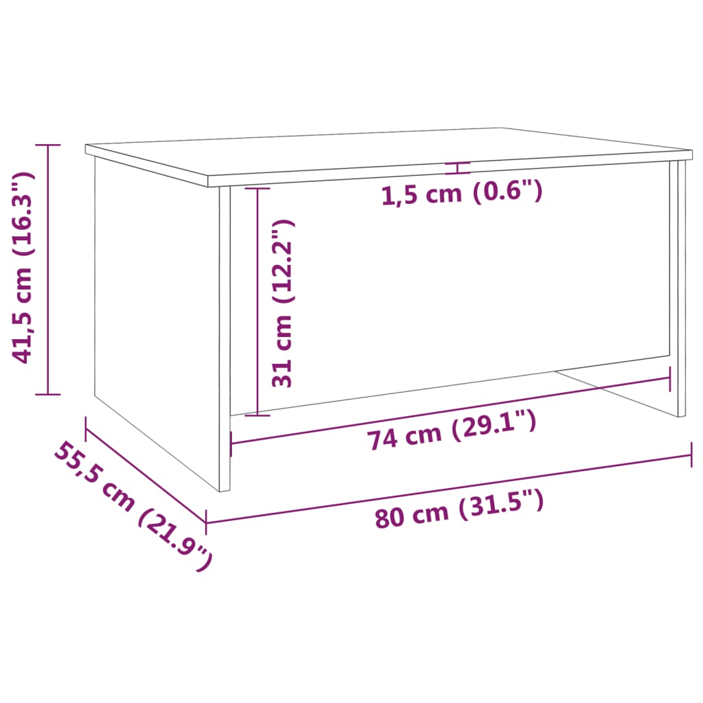 vidaXL sofabord 80x55,5x41,5 cm konstrueret træ hvid højglans