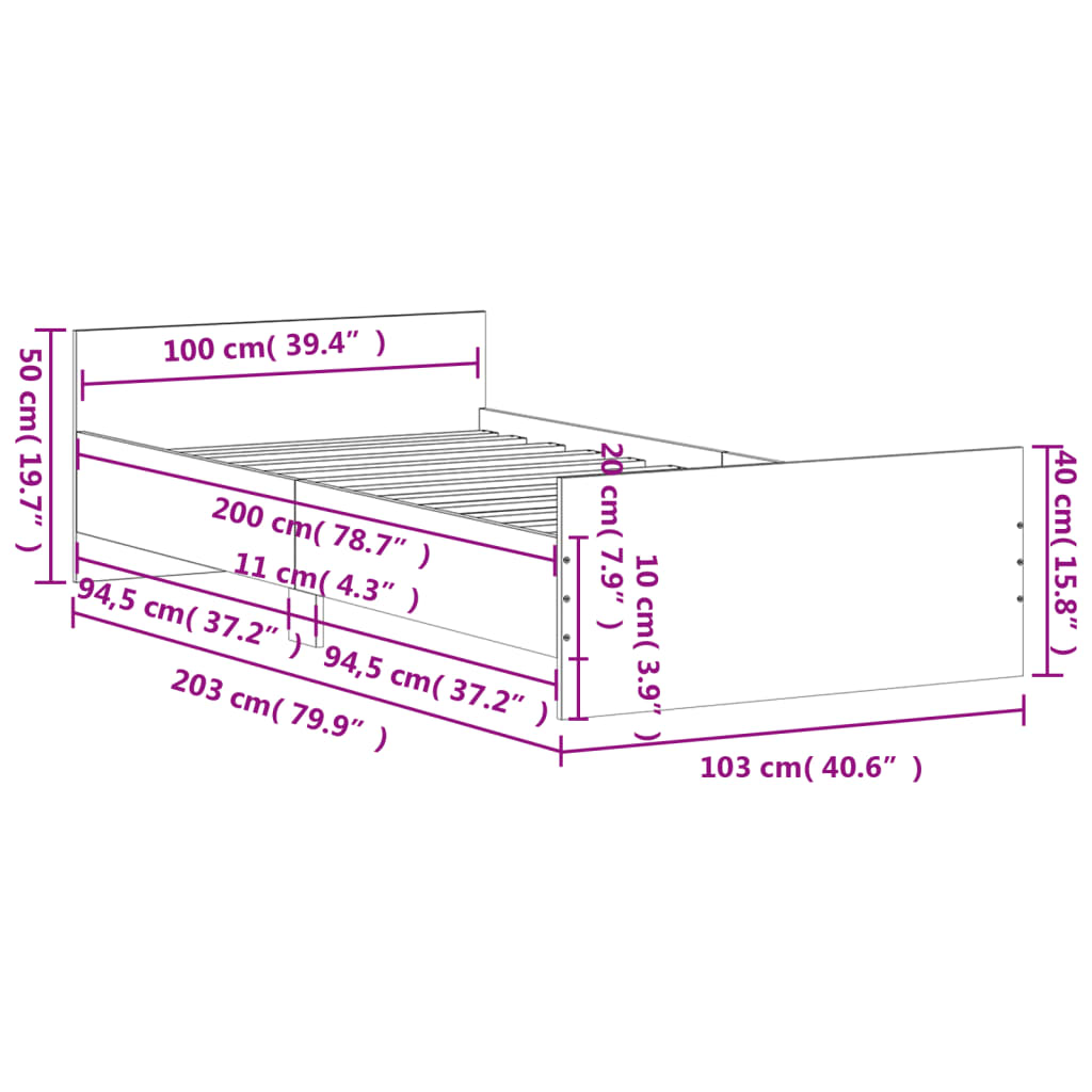 vidaXL sengeramme 100x200 cm uden madras konstrueret træ sonoma-eg