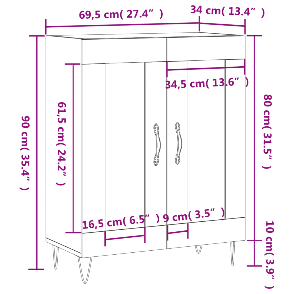 vidaXL skænk 69,5x34x90 cm konstrueret træ sort