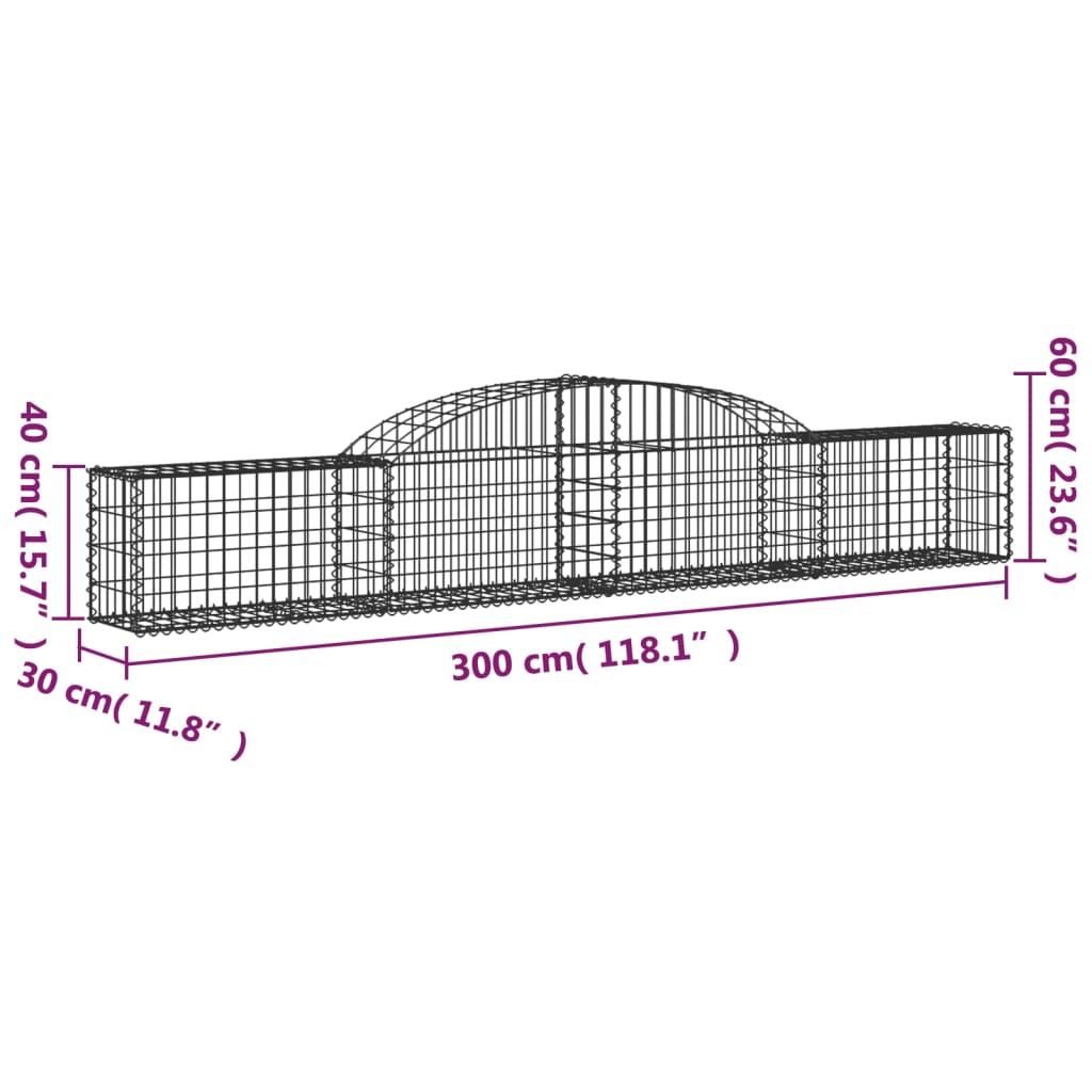 vidaXL buede gabionkurve 12 stk. 300x30x40/60 cm galvaniseret jern