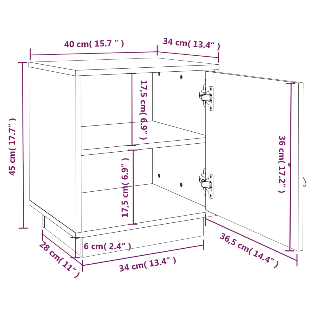 vidaXL sengebord 40x34x45 cm massivt fyrretræ hvid