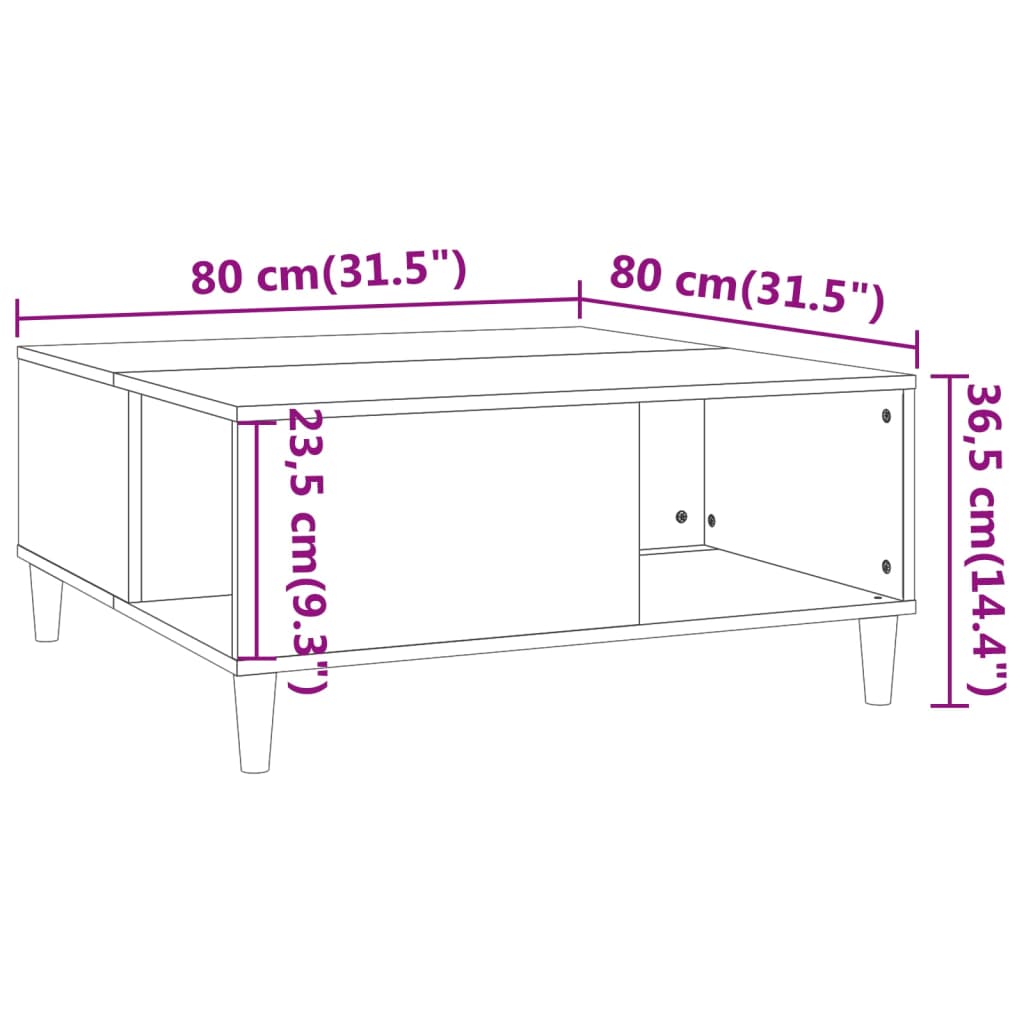 vidaXL sofabord 80x80x36,5 cm konstrueret træ sonoma-eg