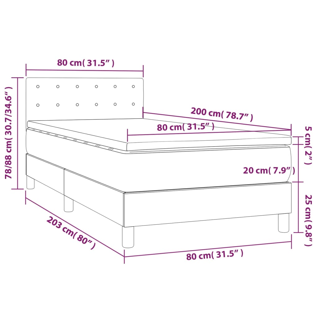 vidaXL kontinentalseng med madras 80x200 cm fløjl lysegrå