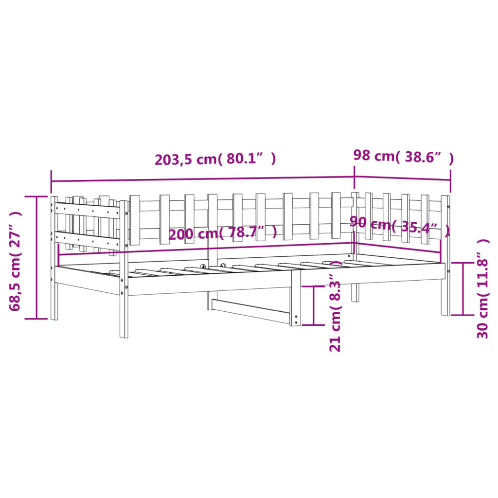 vidaXL daybed uden madras 90x200 cm massivt fyrretræ