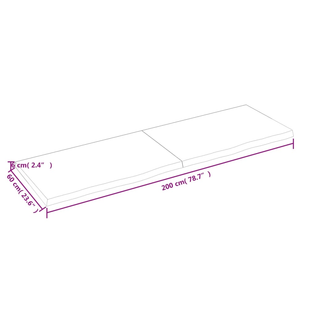 vidaXL bordplade til badeværelse 200x60x(2-6) cm massivt træ lysebrun