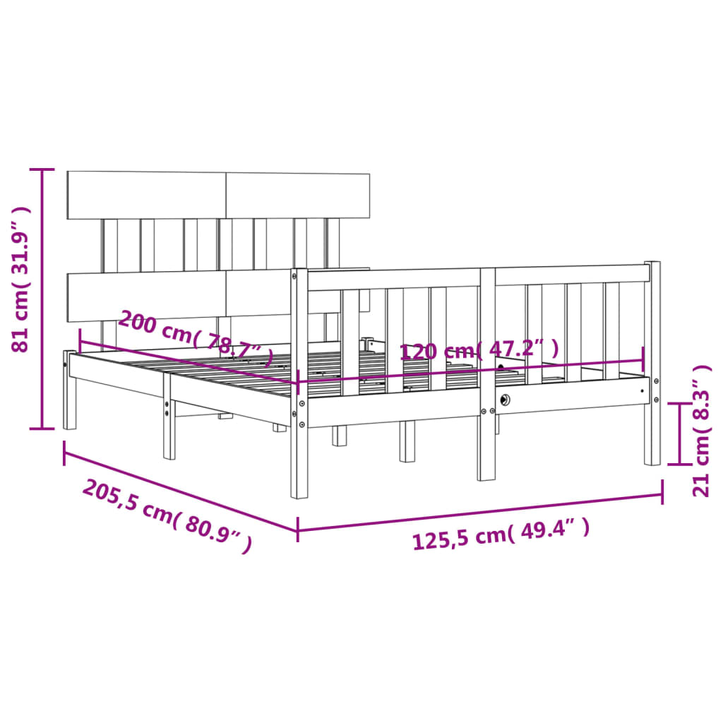 vidaXL sengeramme med sengegavl 120x200 cm massivt træ hvid