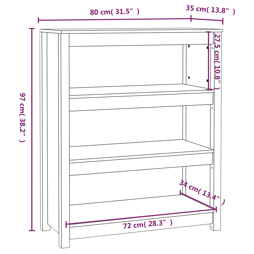 vidaXL bogreol 80x35x97 cm massivt fyrretræ grå