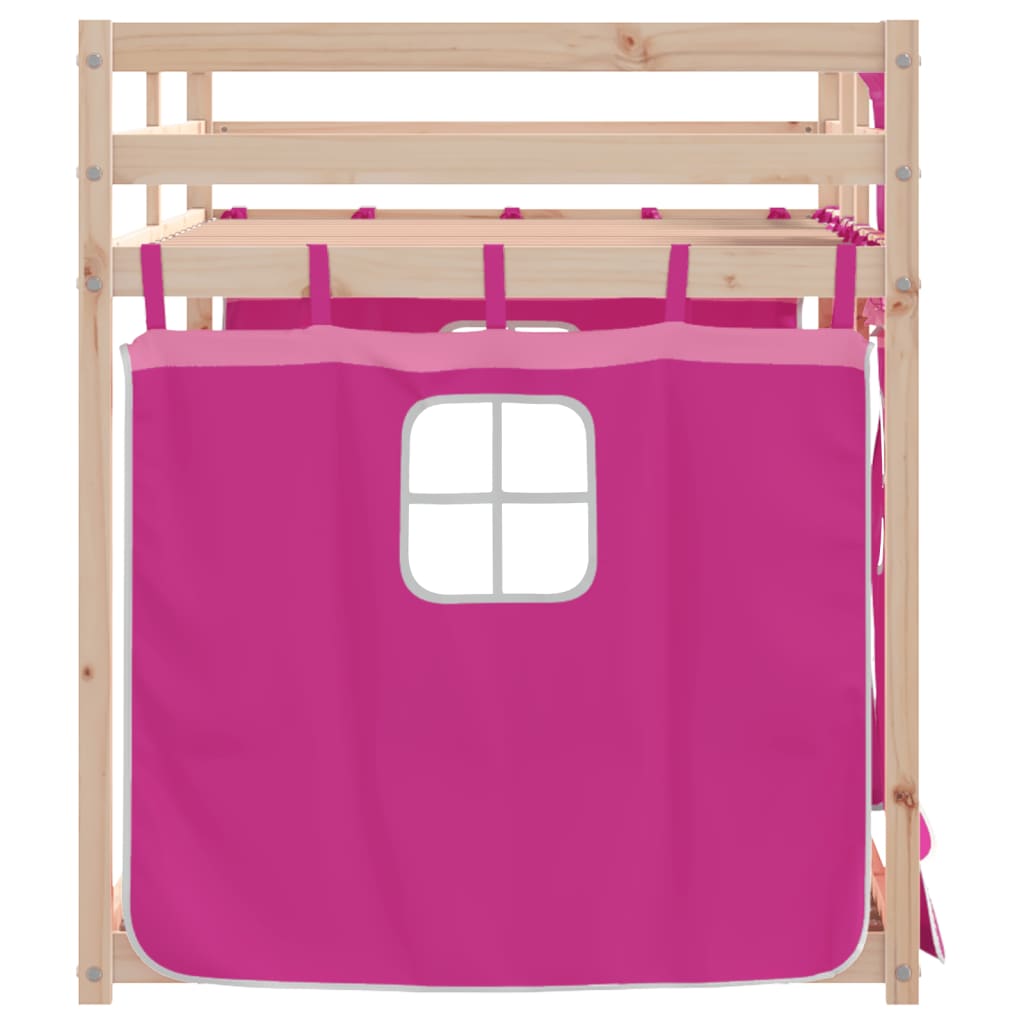 vidaXL køjeseng med gardiner 90x200 cm massivt fyrretræ pink