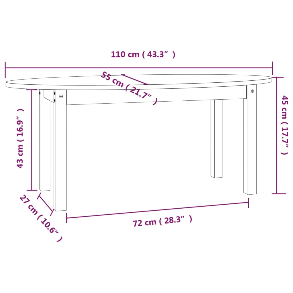 vidaXL sofabord 110x55x45 cm massivt fyrretræ gyldenbrun