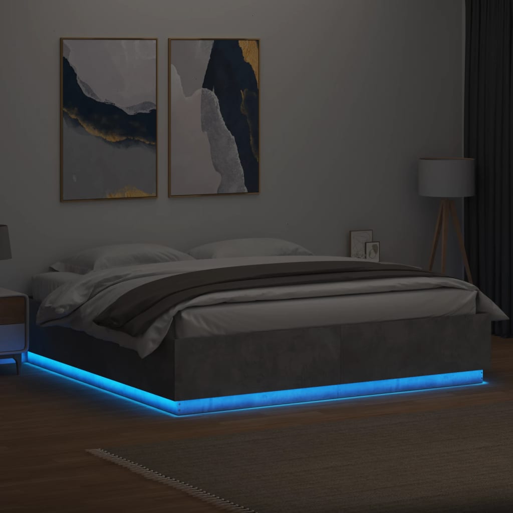 vidaXL sengeramme med LED-lys 180x200 cm konstrueret træ betongrå