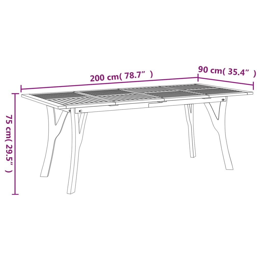 vidaXL havebord 200x90x75 cm massivt akacietræ