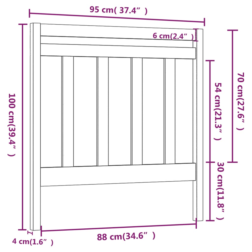 vidaXL sengegavl 95x4x100 cm massivt fyrretræ hvid