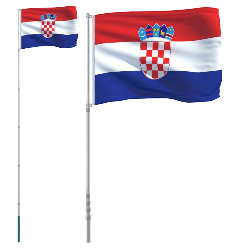 vidaXL Kroatien flag og flagstang 5,55 m aluminium