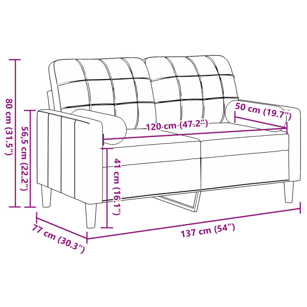 vidaXL 2-personers sofa med pyntepuder 120 cm velour lysegrå