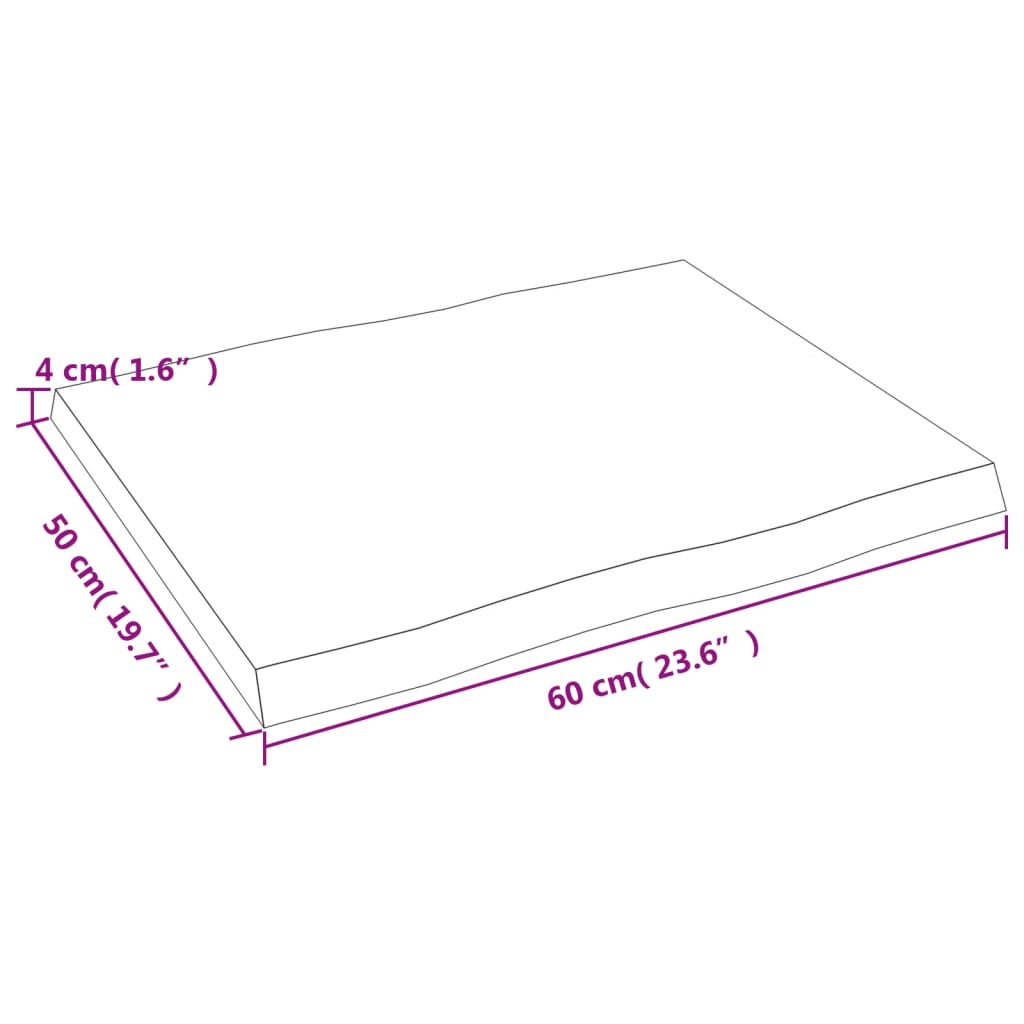 vidaXL bordplade 60x50x(2-4) cm naturlig kant behandlet træ mørkebrun