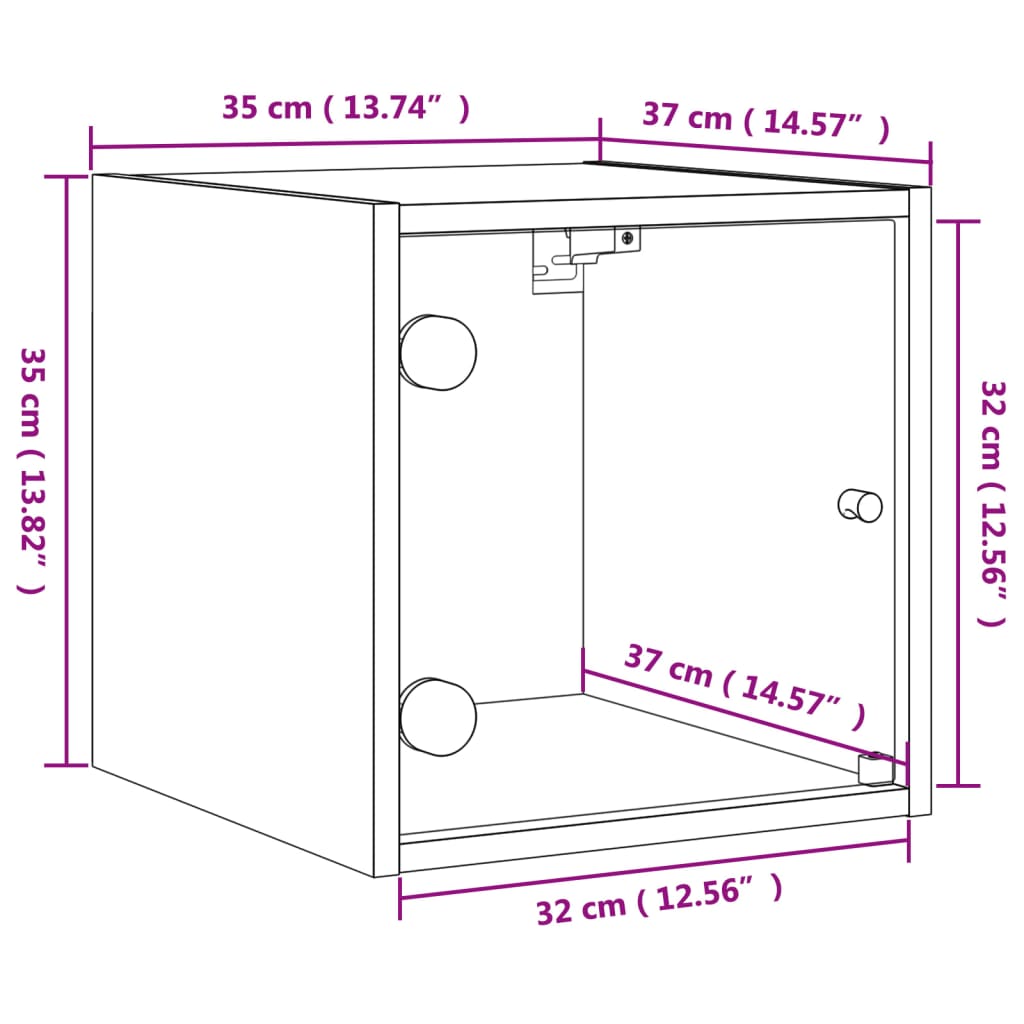 vidaXL sengebord med glaslåger 35x37x35 cm brun egetræ