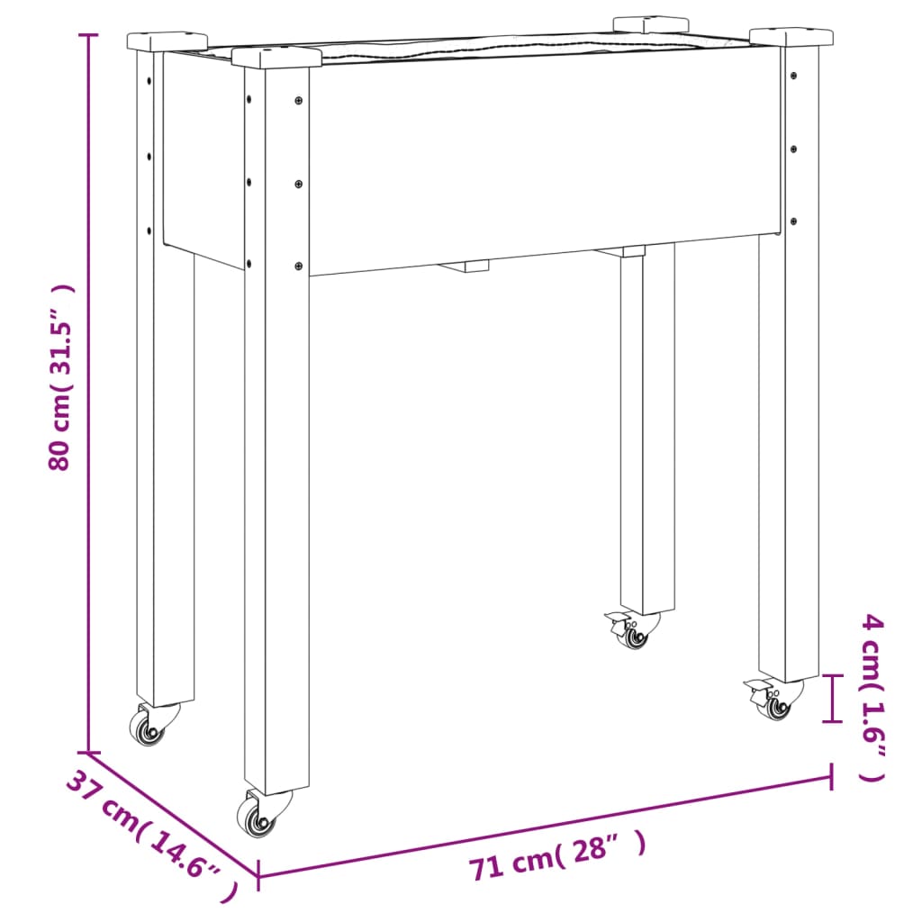 vidaXL plantekasse med foring 71x37x80 cm massivt fyrretræ