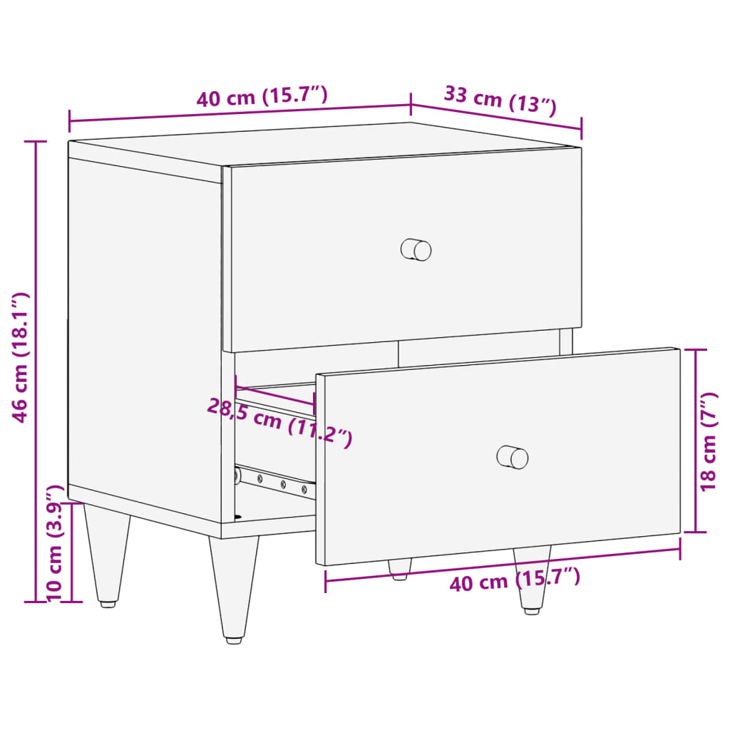 vidaXL sengeborde 2 stk. 40x33x46 cm massivt mangotræ