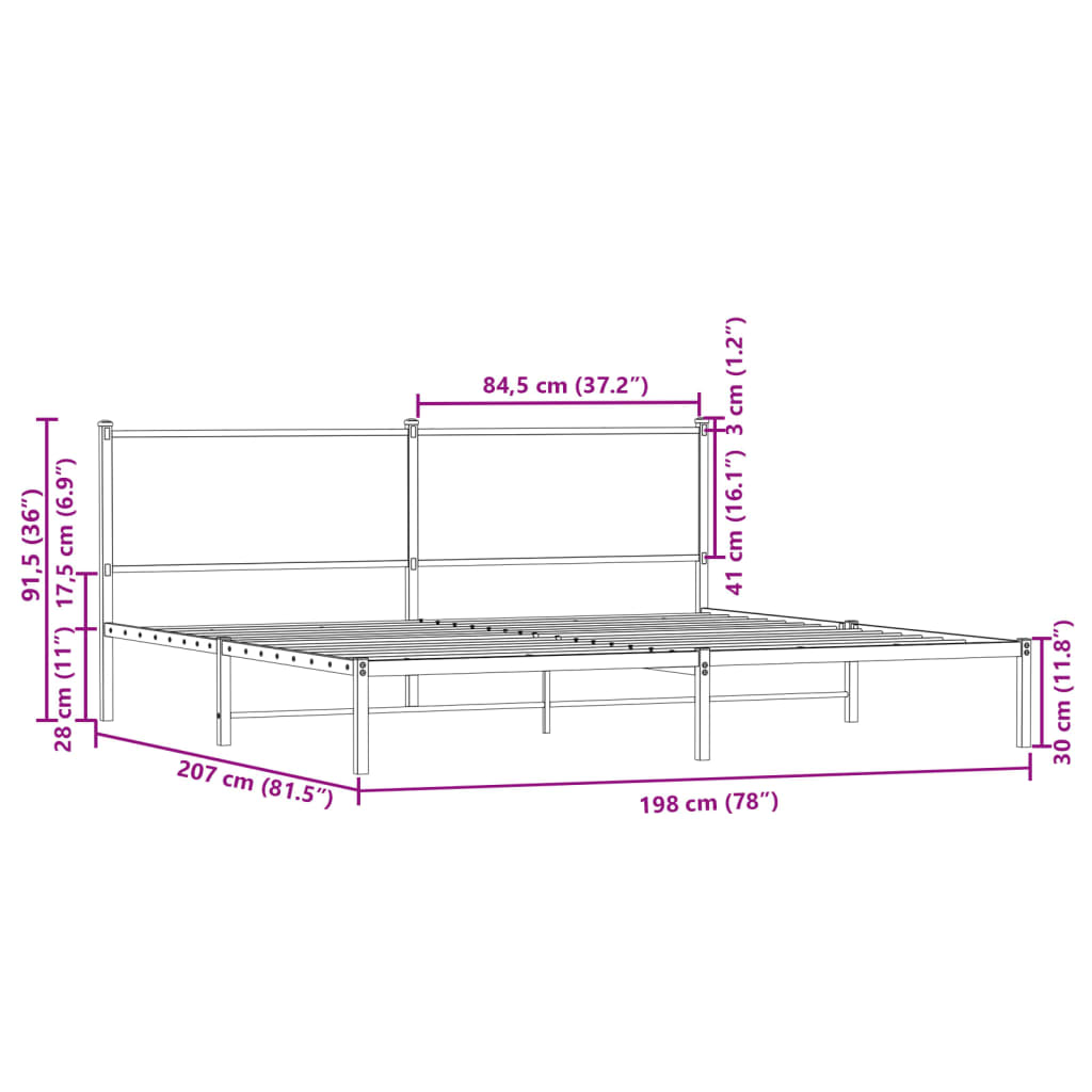 vidaXL sengeramme uden madras 193x203 cm metal brun egetræsfarve