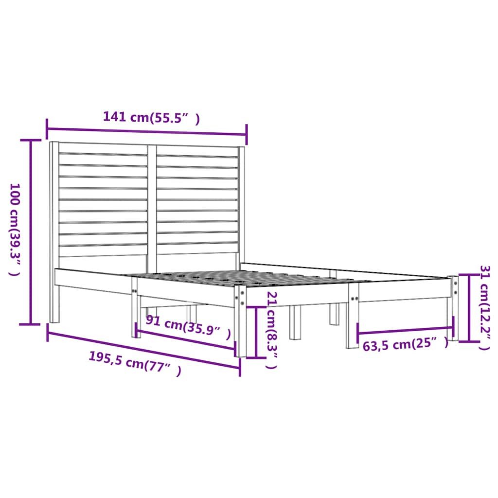 vidaXL sengeramme 135x190 cm dobbelt massivt fyrretræ hvid