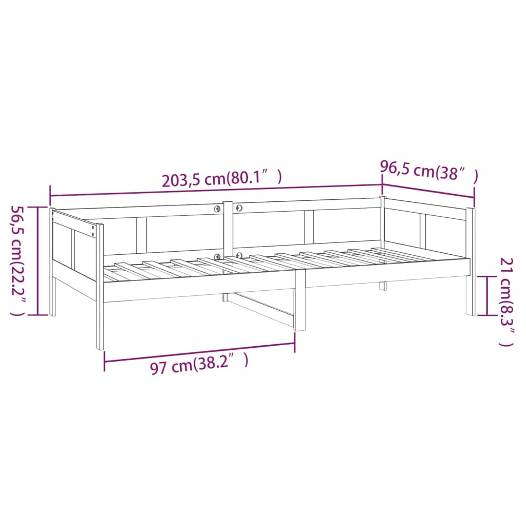 vidaXL daybed 90x200 cm massivt fyrretræ grå