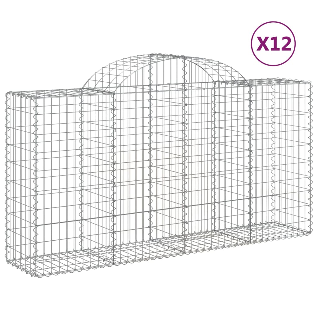 vidaXL buede gabionkurve 12 stk. 200x50x100/120 cm galvaniseret jern